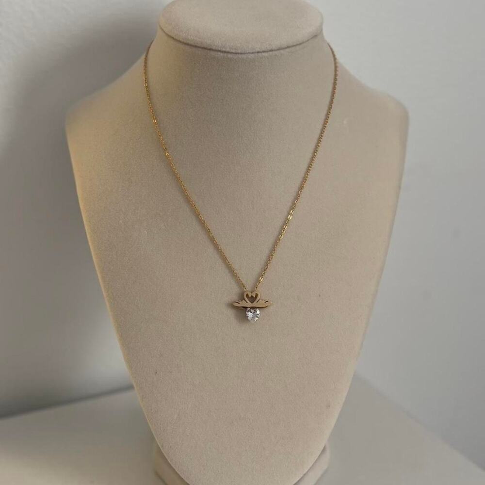 Gold Swan Necklace Heart Crystal Pendant Elegant Summer Jewelry Gift for Women - Picture 4 of 6